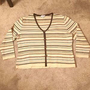 St. John Sport Brown Gold & Yellow Striped Cardigan w/ Decorative Buttons Size L